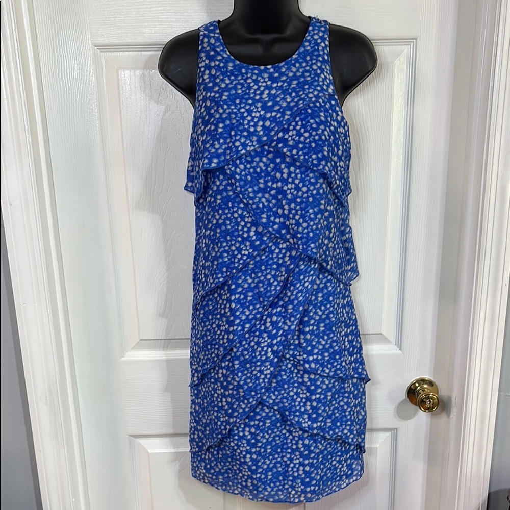 Ann Taylor blue & white sleeveless, layered silk dress, size 4